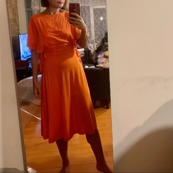 Zara orange midi dress with open back . Size S - Picture 1 of 7